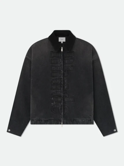 RHUDE DENIM LOGO SUEDE COLLAR WORK JACKET